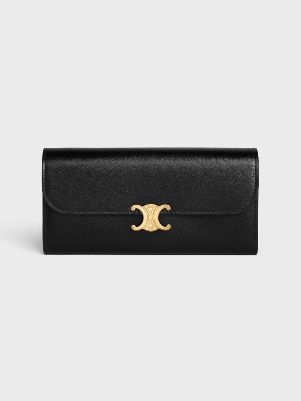 NIB Celine Triomphe Long Wallet in Shiny Calfskin with Gold Tone Hardware